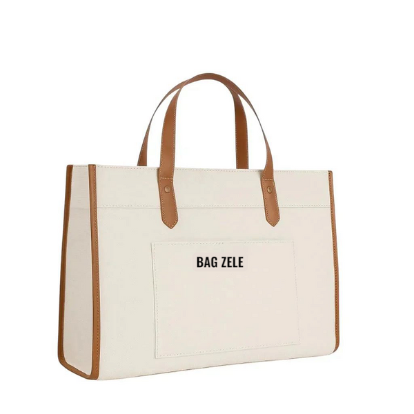 BagZele Brown  & White – Canvas Tote